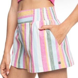 Roxy Handmade Life Stripe Shorts In Snow White Sun Struck Size Small